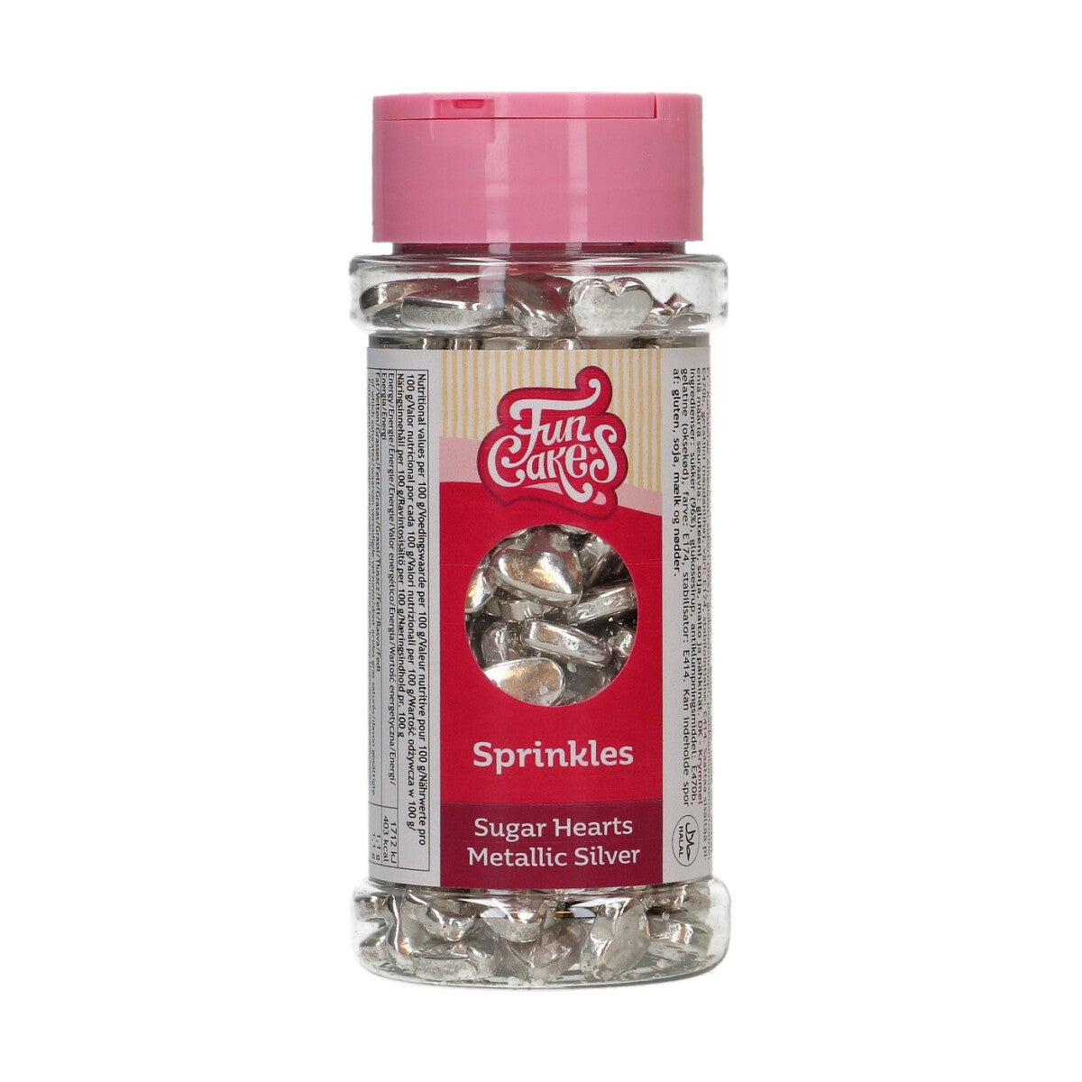 FunCakes Suikerhartjes Metallic Zilver 80 g
