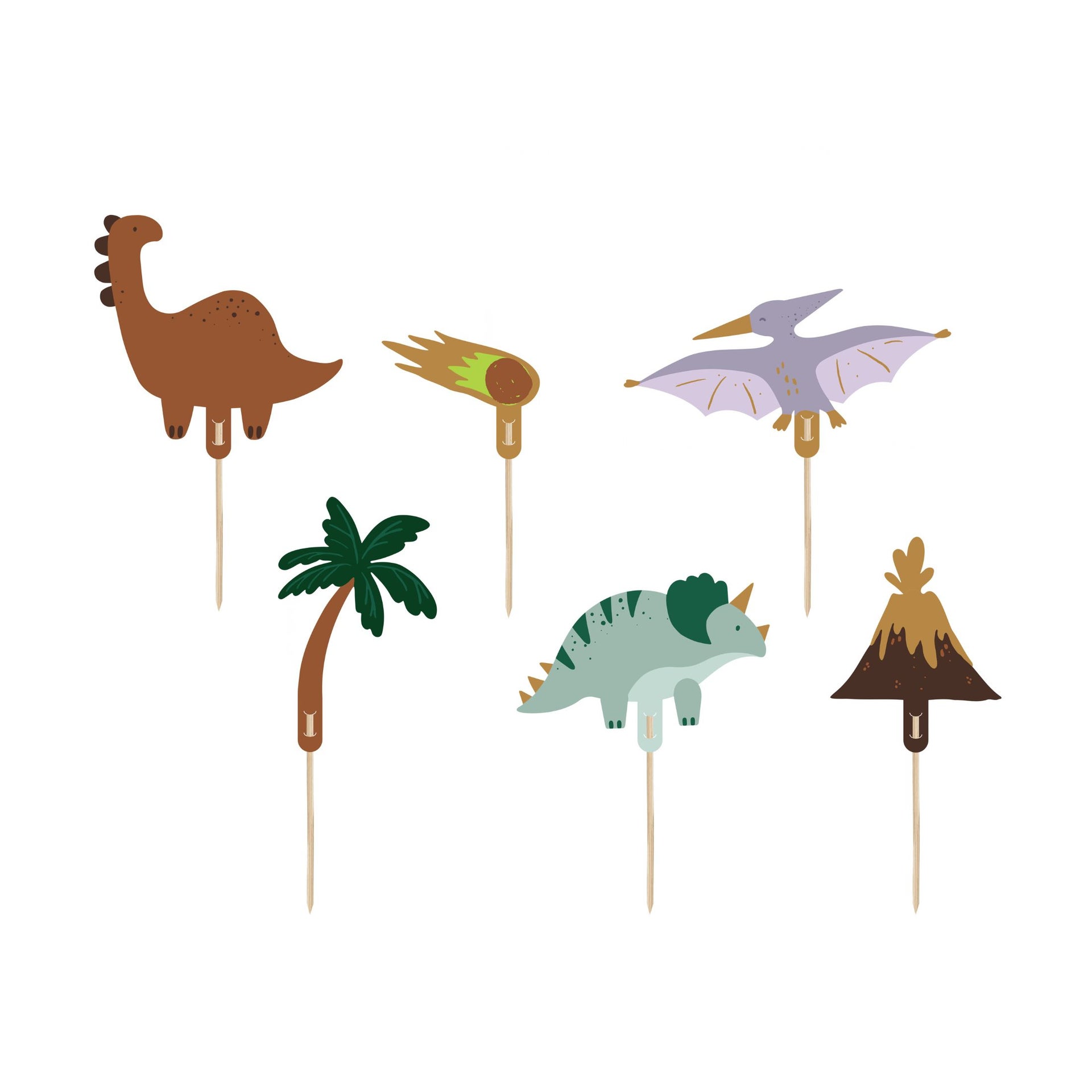 PartyDeco Cupcake Toppers - Dinosaurussen - 8-12cm pk/6
