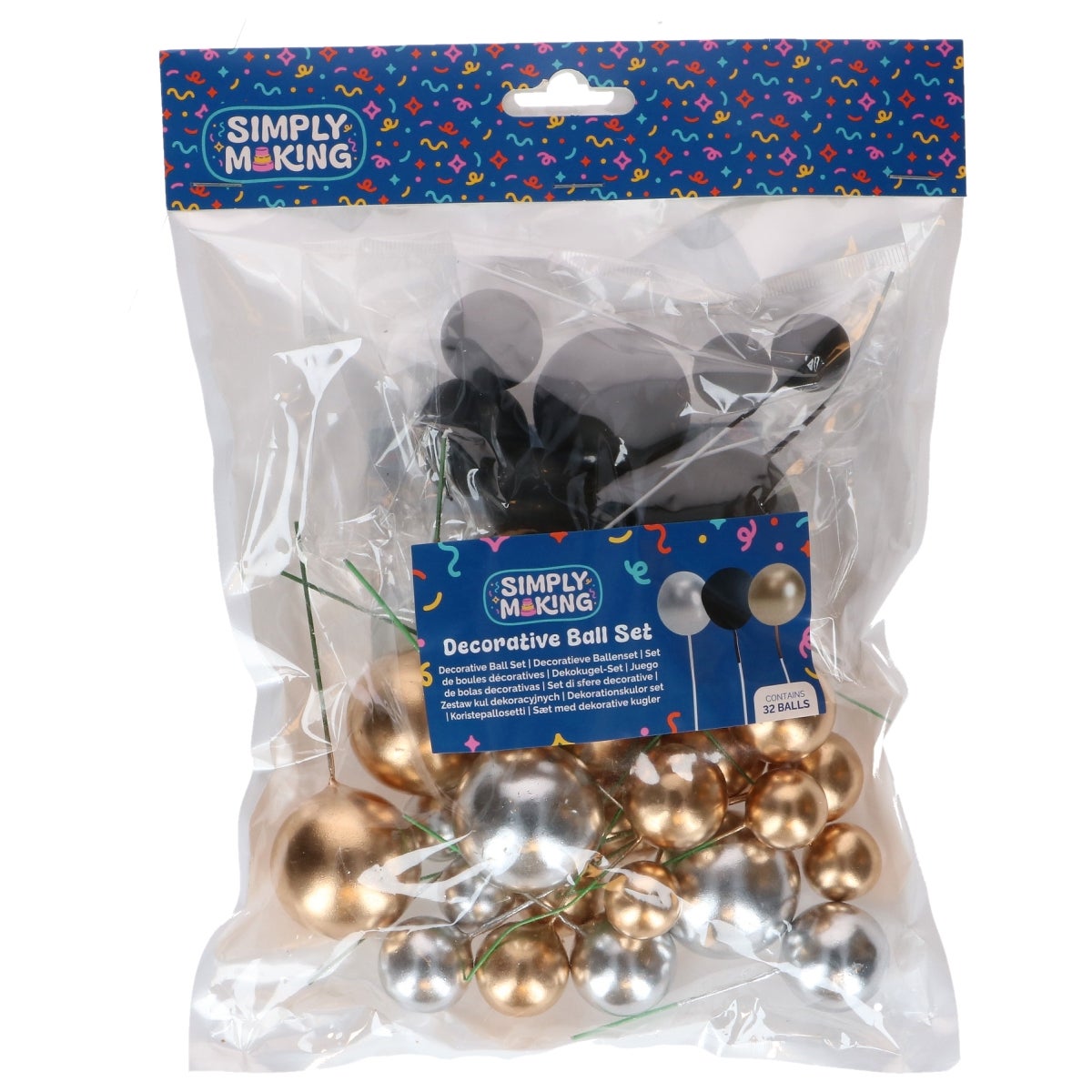 Simply Making Decoratieve Ballenset Metallic Goud Zilver & Zwart pk/32