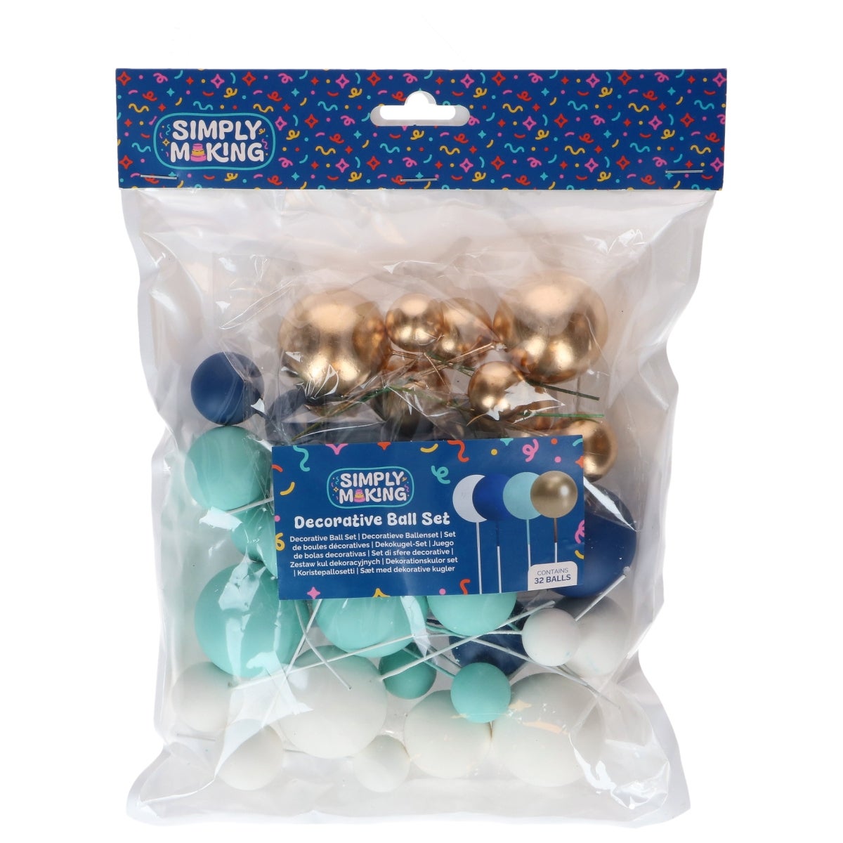 Simply Making Decoratieve Ballenset Blauw Ombre & Goud pk/32