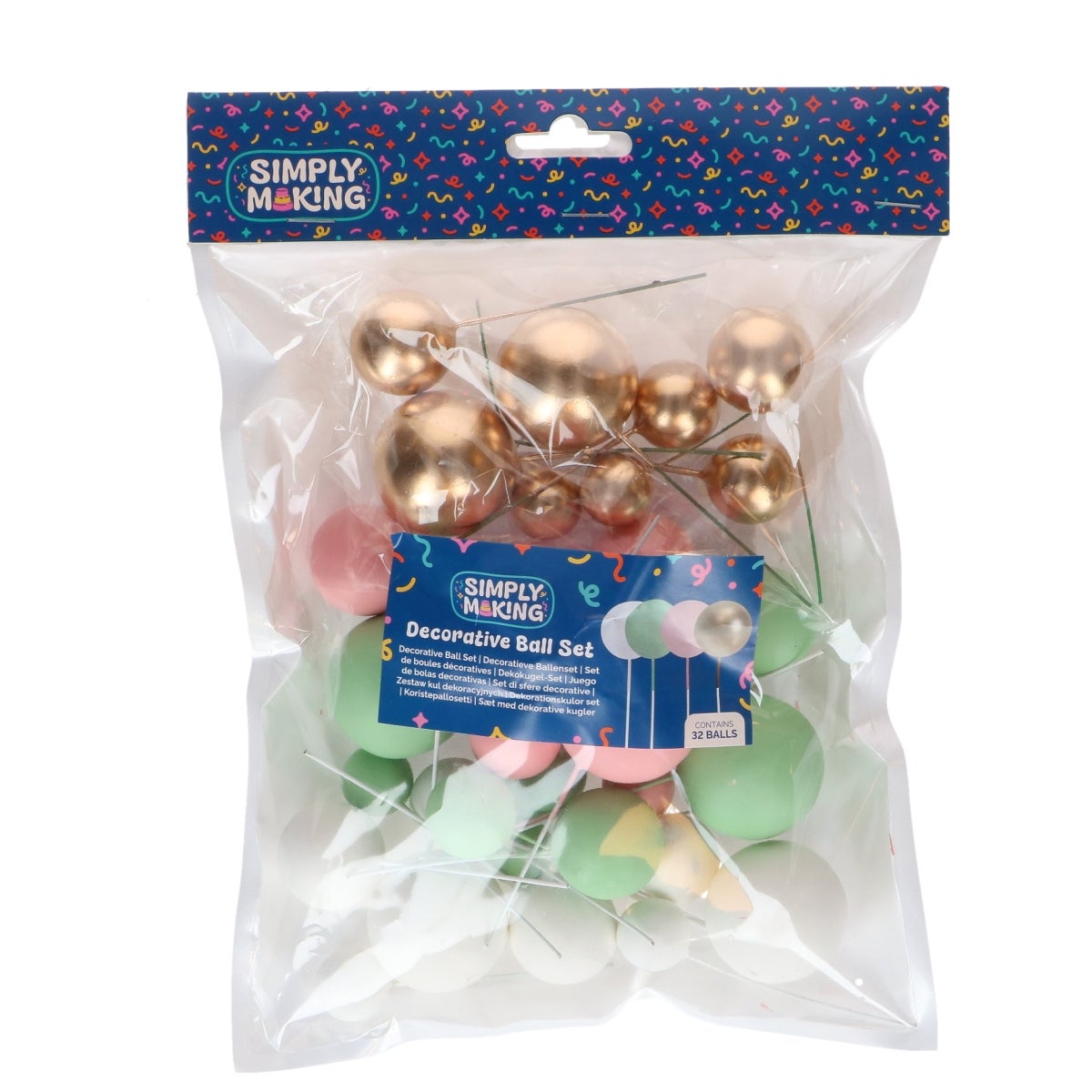Simply Making Decoratieve Ballenset Pastel Roze Groen & Goud pk/32