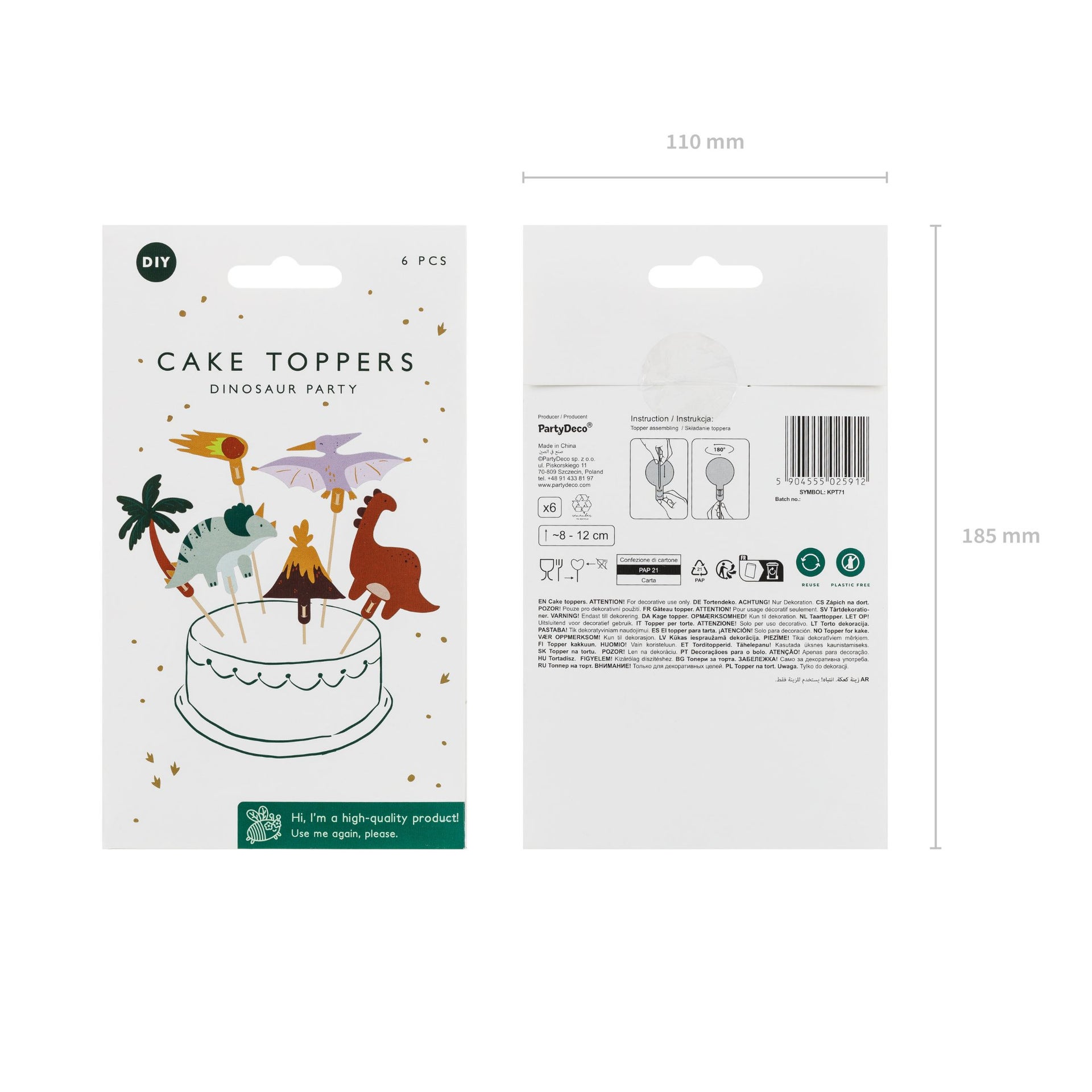PartyDeco Cupcake Toppers - Dinosaurussen - 8-12cm pk/6