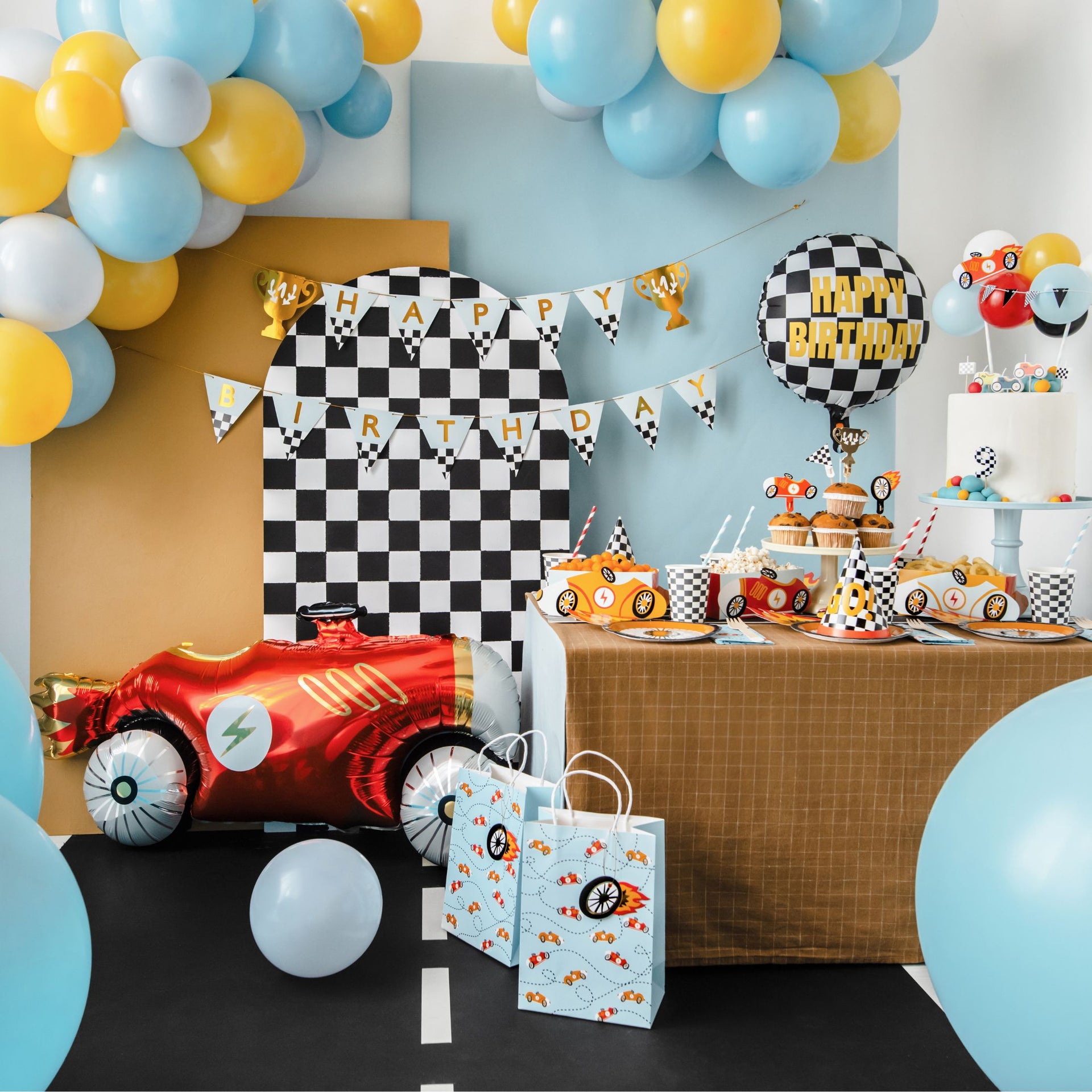 PartyDeco Cupcake Toppers - Auto's - 12cm pk/4