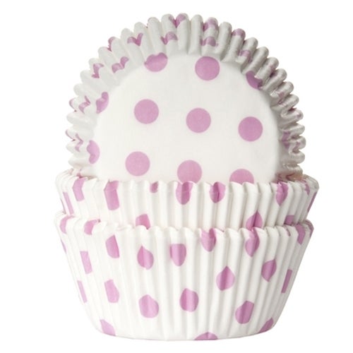 House of Marie Baking cups Stip Wit/Baby Roze - pk/50