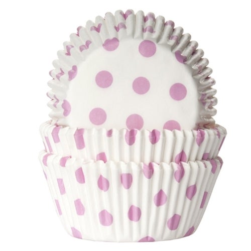 House of Marie Baking cups Stip Wit/Baby Roze - pk/50