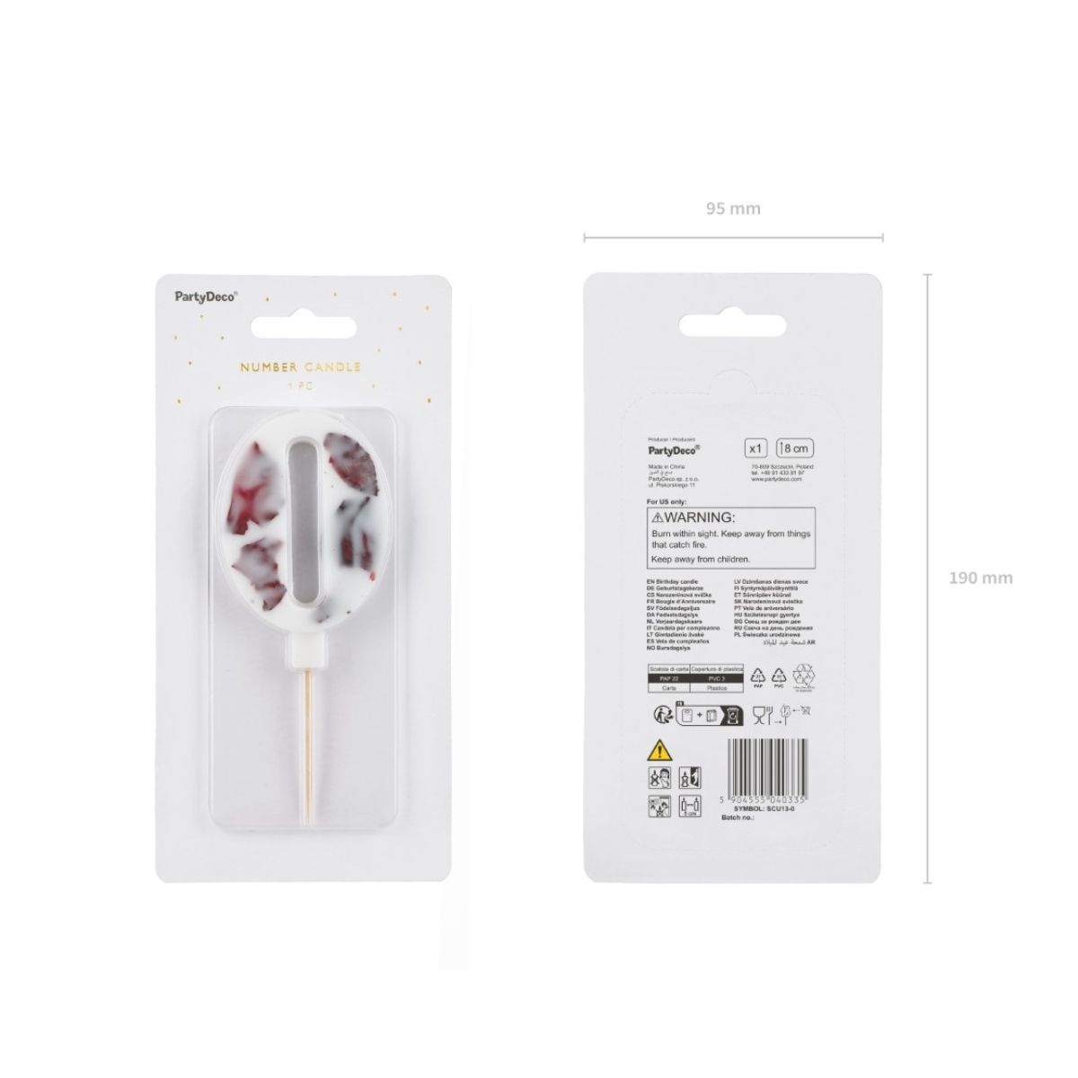 PartyDeco Number Candle 0 - White with Flowers