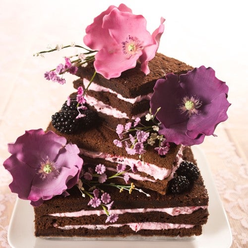 Brownie stapel taart met bloemen