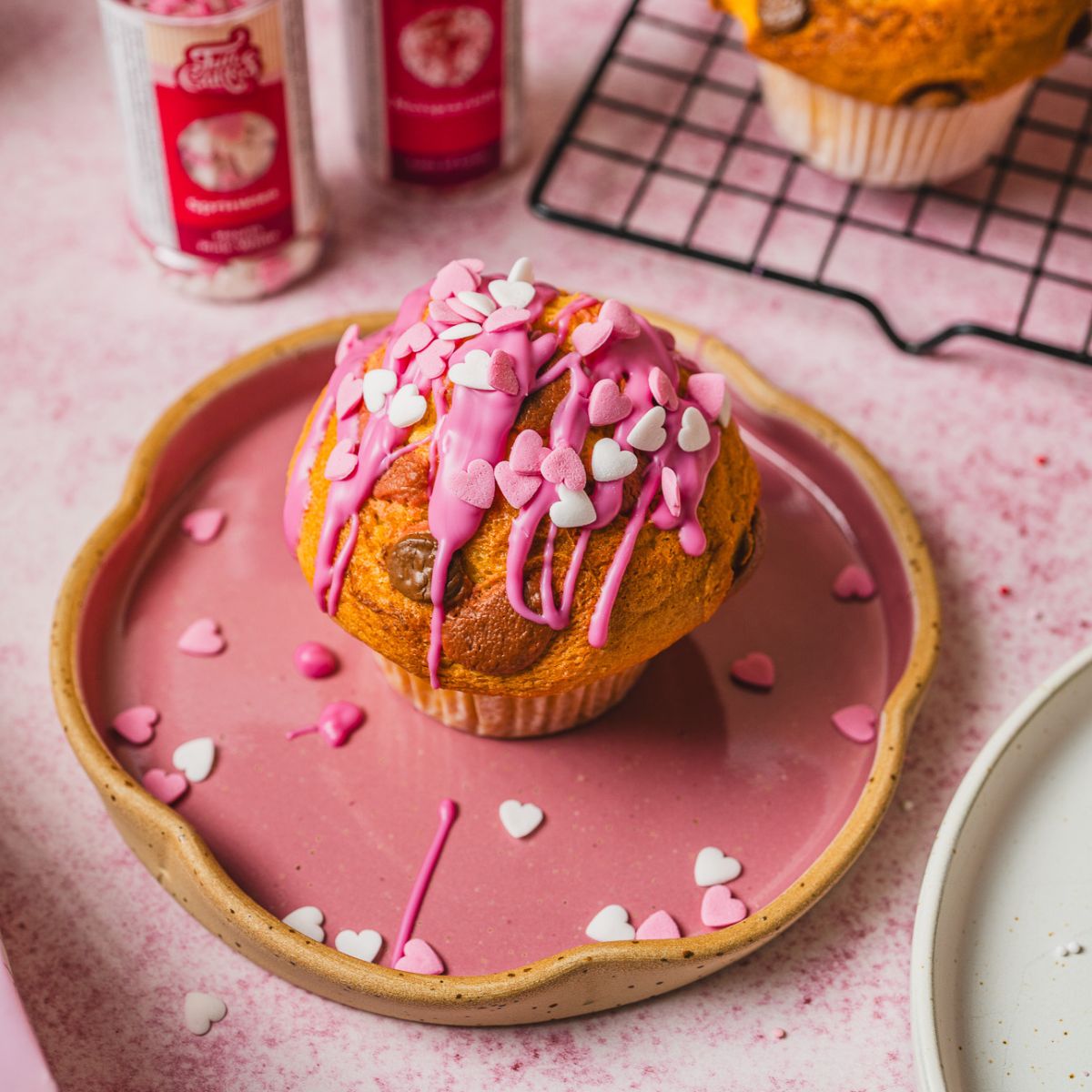Chocolate chip muffins met zoete drizzle