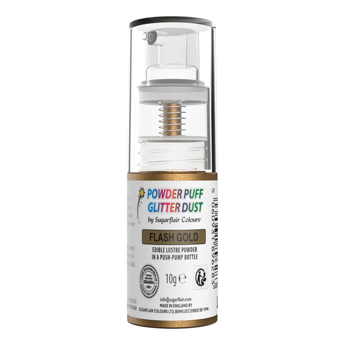 Sugarflair Pump Spray Powder Puff Glitter Dust Flash Gold 10g
