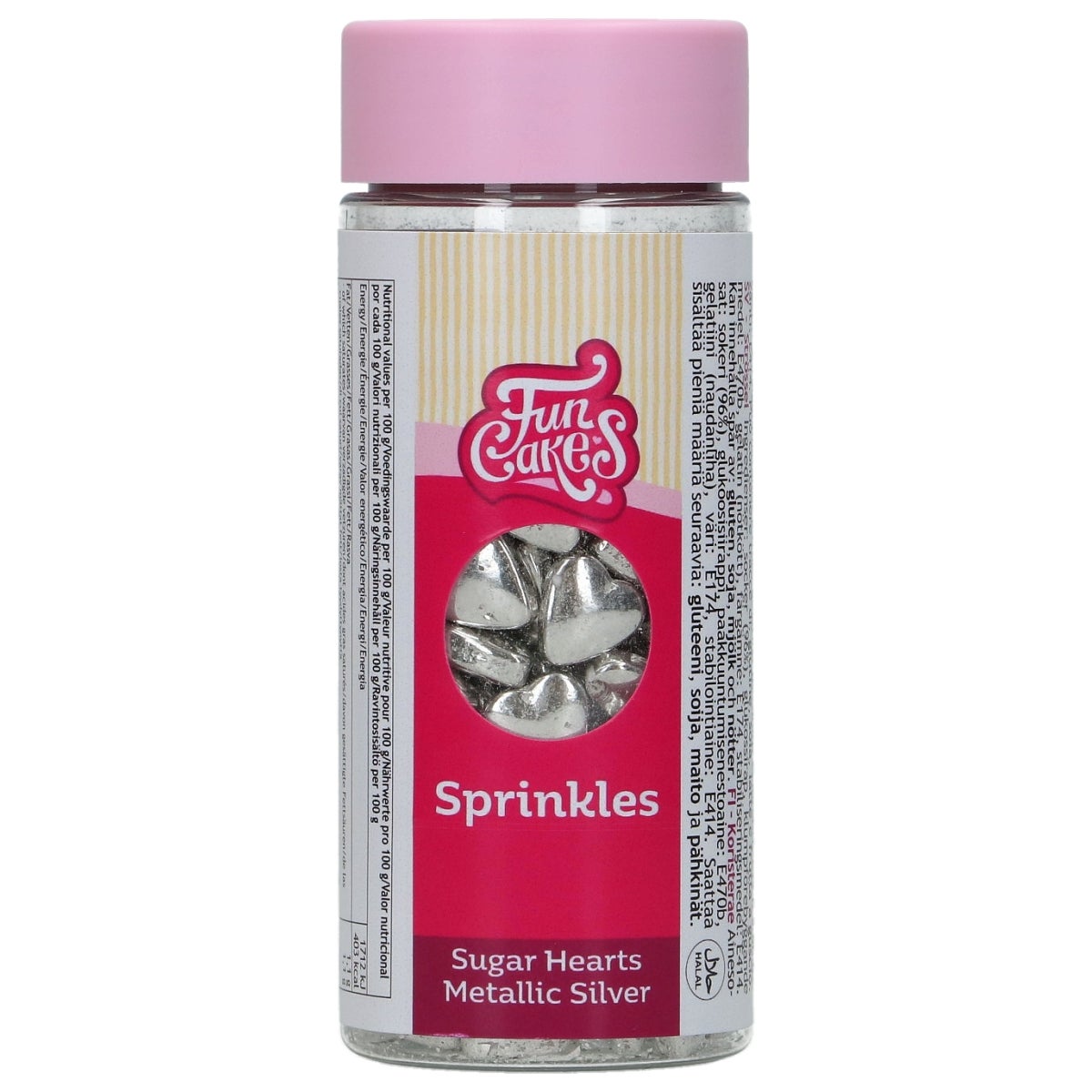 FunCakes Suikerhartjes Metallic Zilver 80g