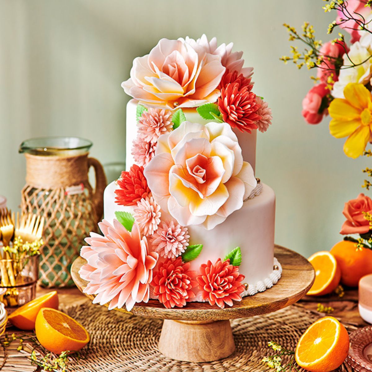 FunCakes Eetbare Papieren Bloemen Deluxe Pioen Oranje Ombre Large pk/1