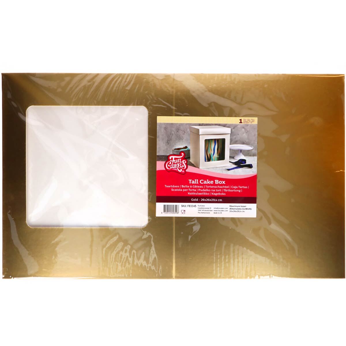 FunCakes Tall Cake Box 26 x 26x 29,4 cm - Goud