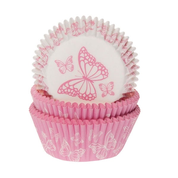 House of Marie Baking Cups Vlinder Roze assorti pk/50