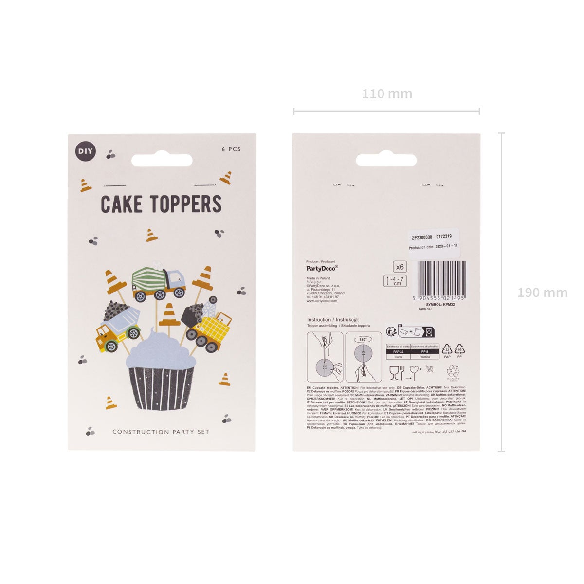 PartyDeco Cupcake Toppers - Constructie Werk pk/6