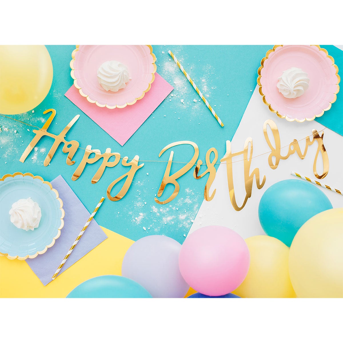 PartyDeco Banner Happy Birthday Goud