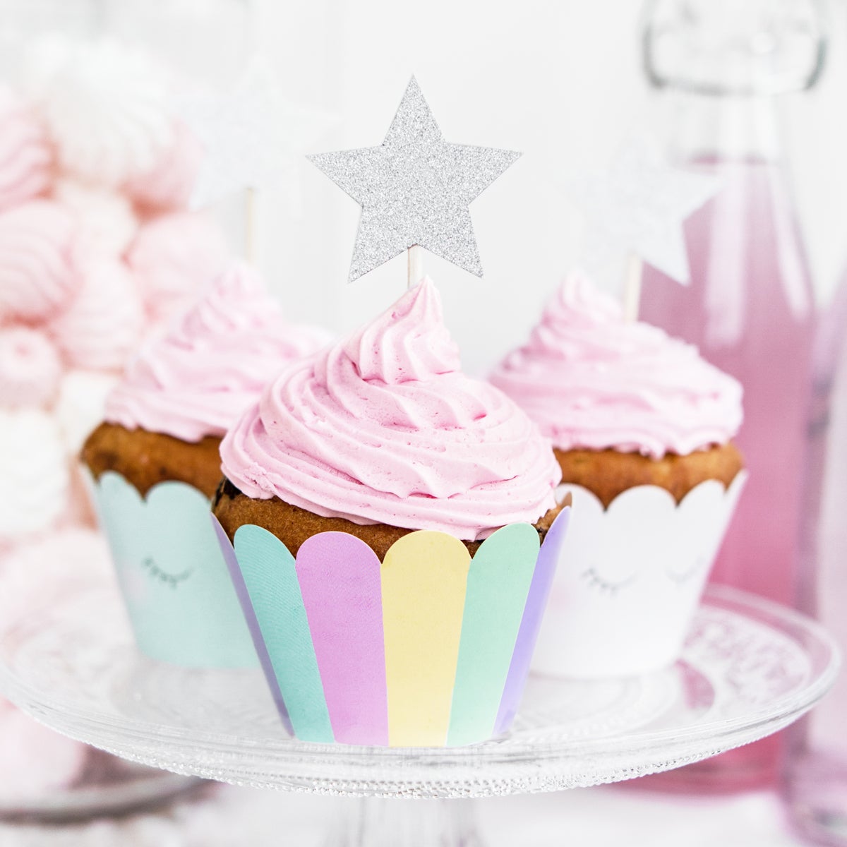 PartyDeco Cupcake Toppers Sterren - Zilver Set/6