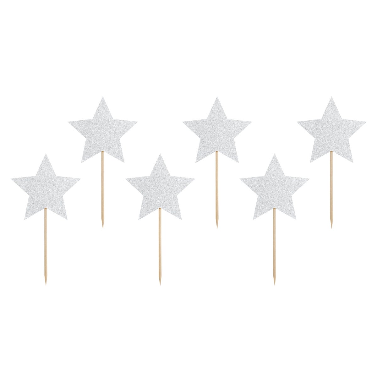 PartyDeco Cupcake Toppers Sterren - Zilver Set/6