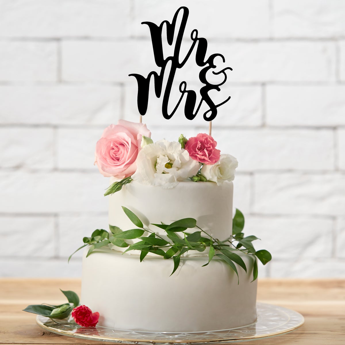 PartyDeco Cake Topper Mr&Mrs - Zwart