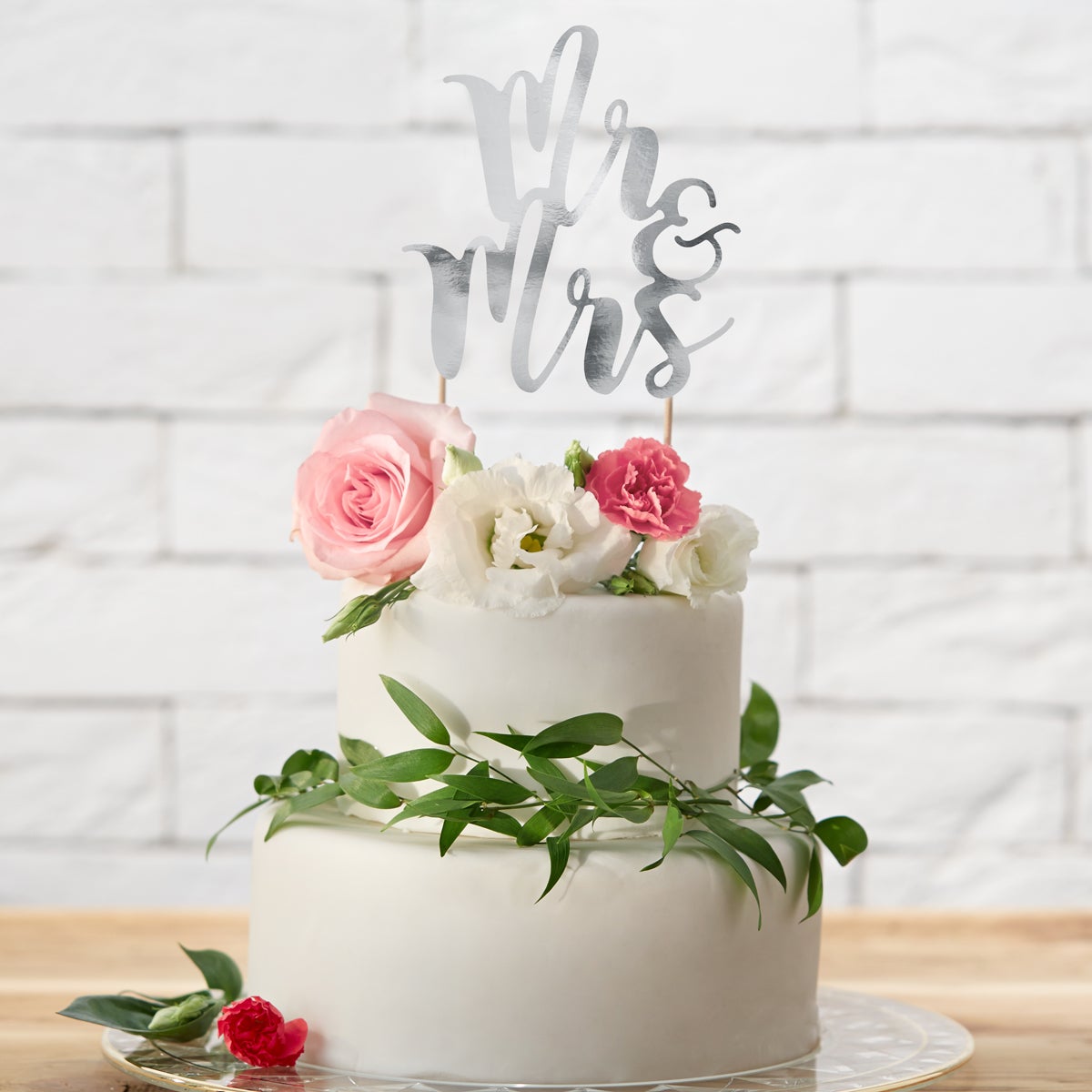 PartyDeco Cake Topper Mr&Mrs - Zilver