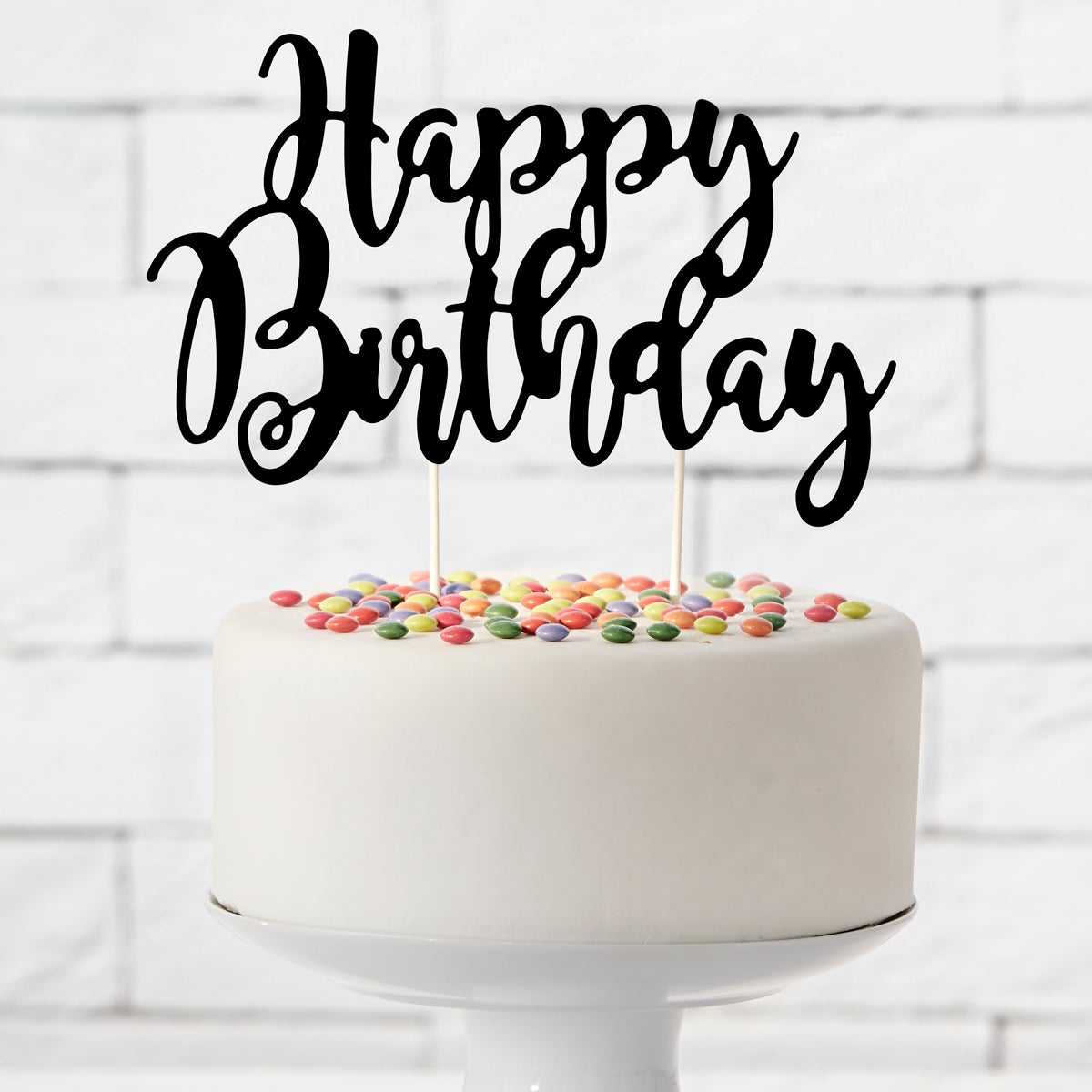PartyDeco Cake Topper Happy Birthday - Zwart