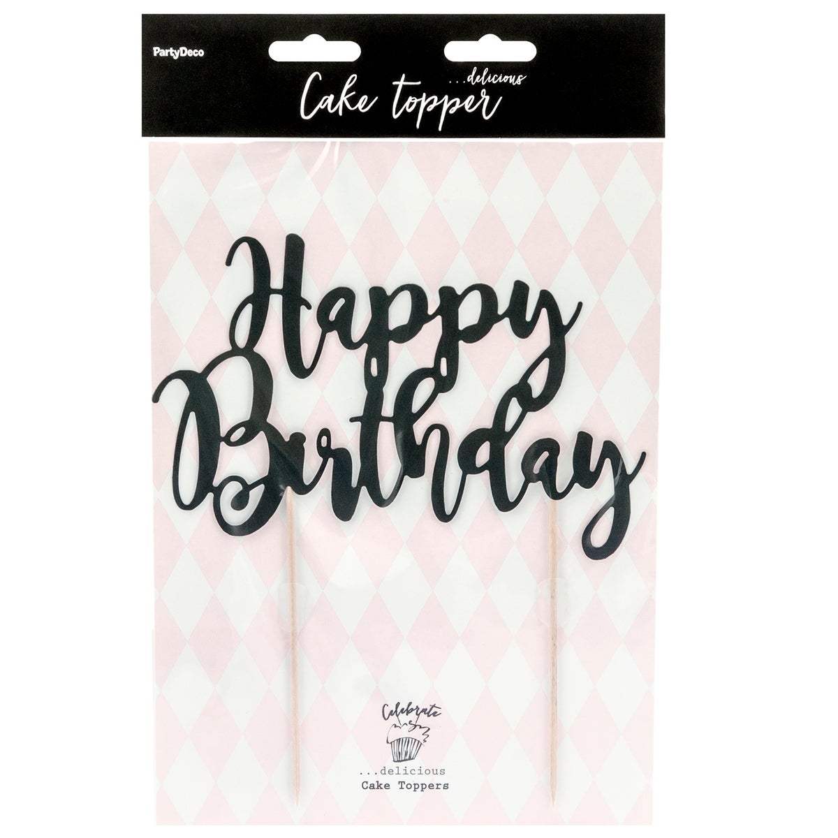 PartyDeco Cake Topper Happy Birthday - Zwart