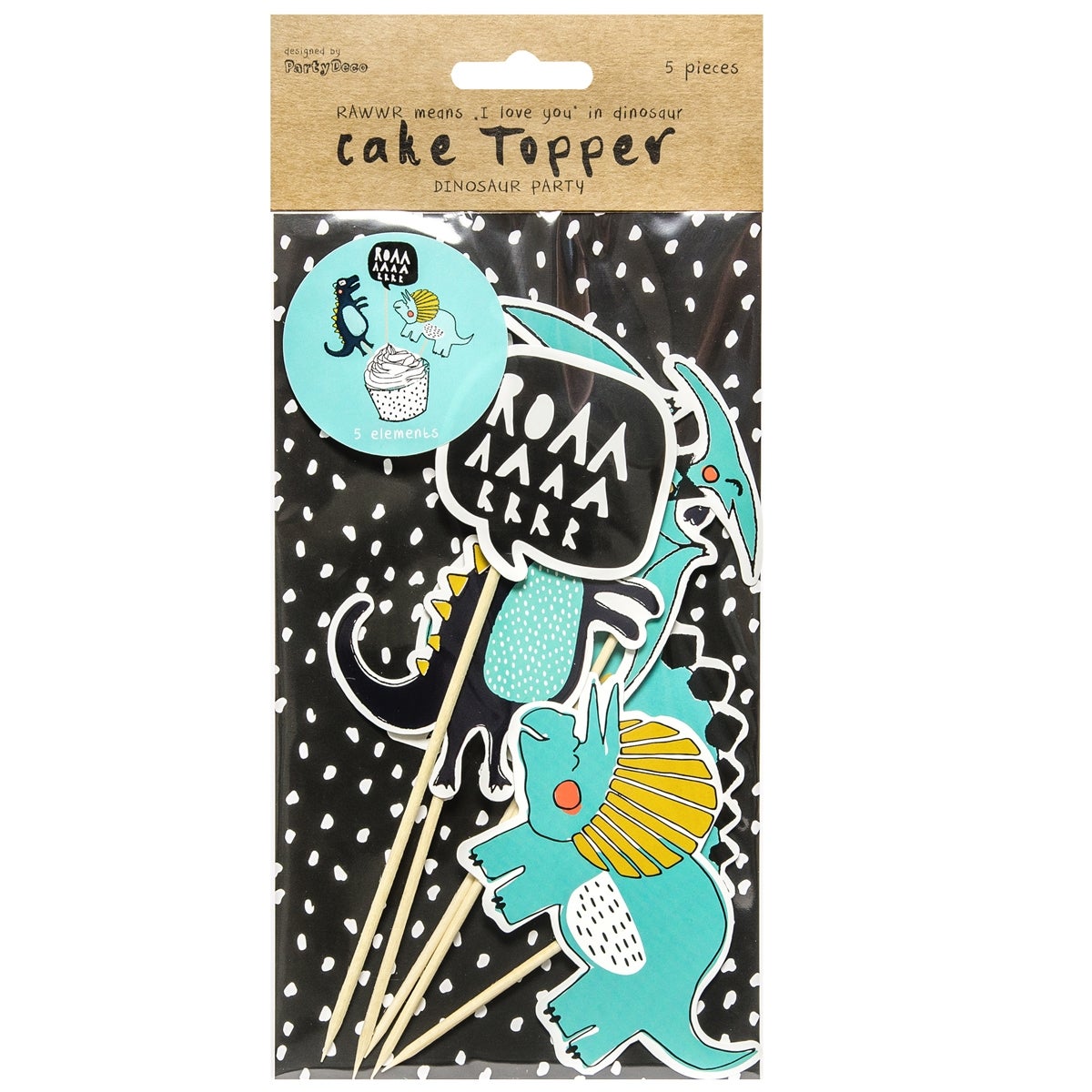 PartyDeco Cake Toppers Dinosaurs 10,5-20cm Set/5