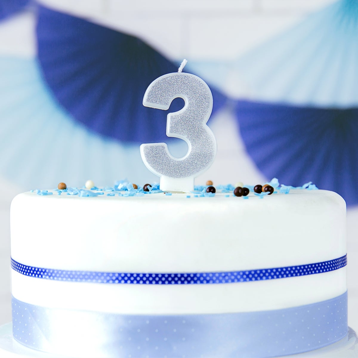 PartyDeco Verjaardag Kaars Nummer 3 - Zilver