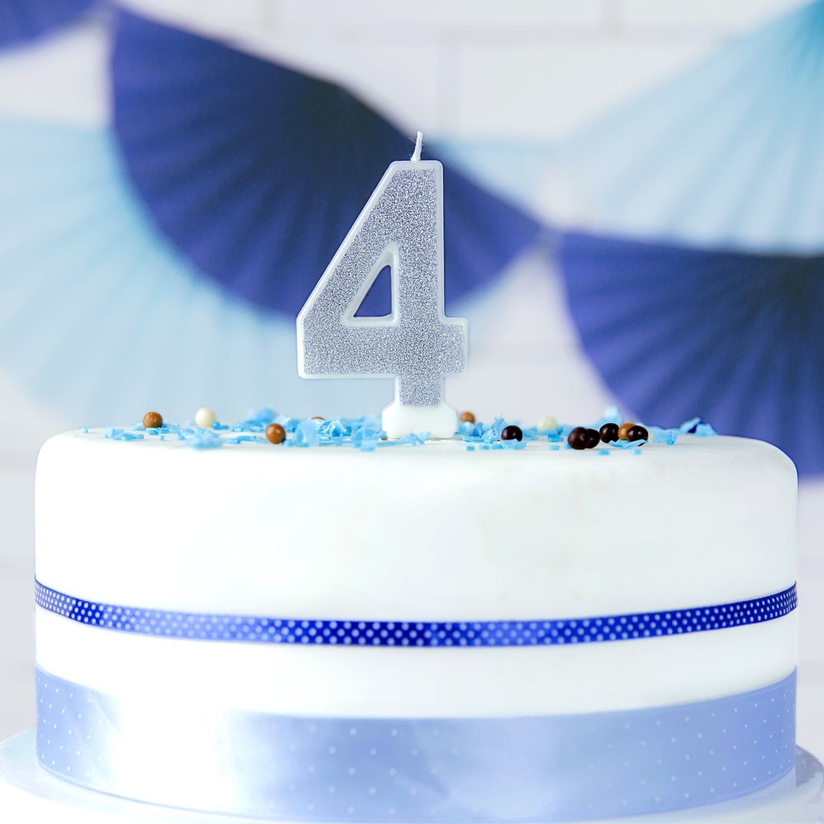 PartyDeco Verjaardag Kaars Nummer 4 - Zilver