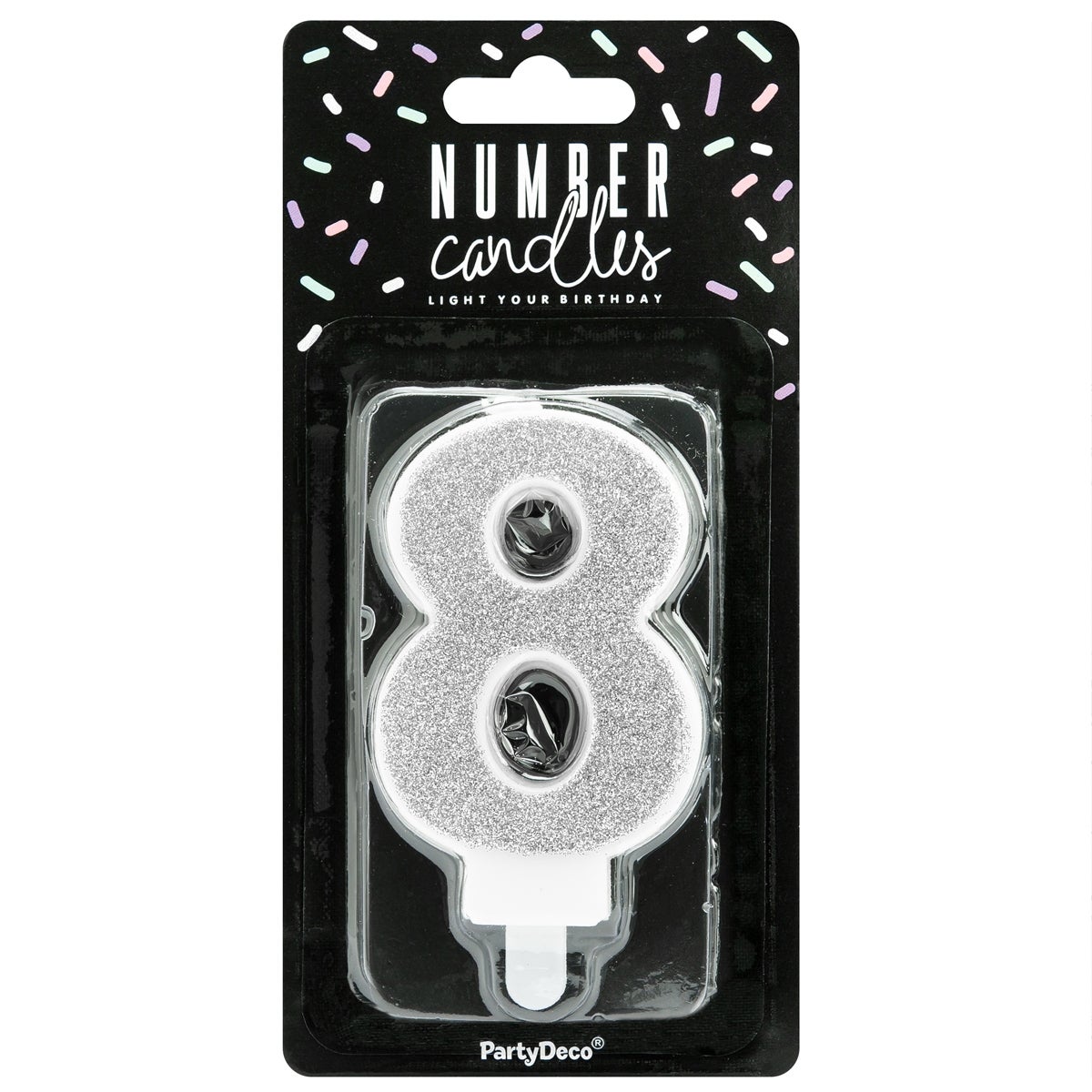 PartyDeco Verjaardag Kaars Cijfer 8 - Zilver