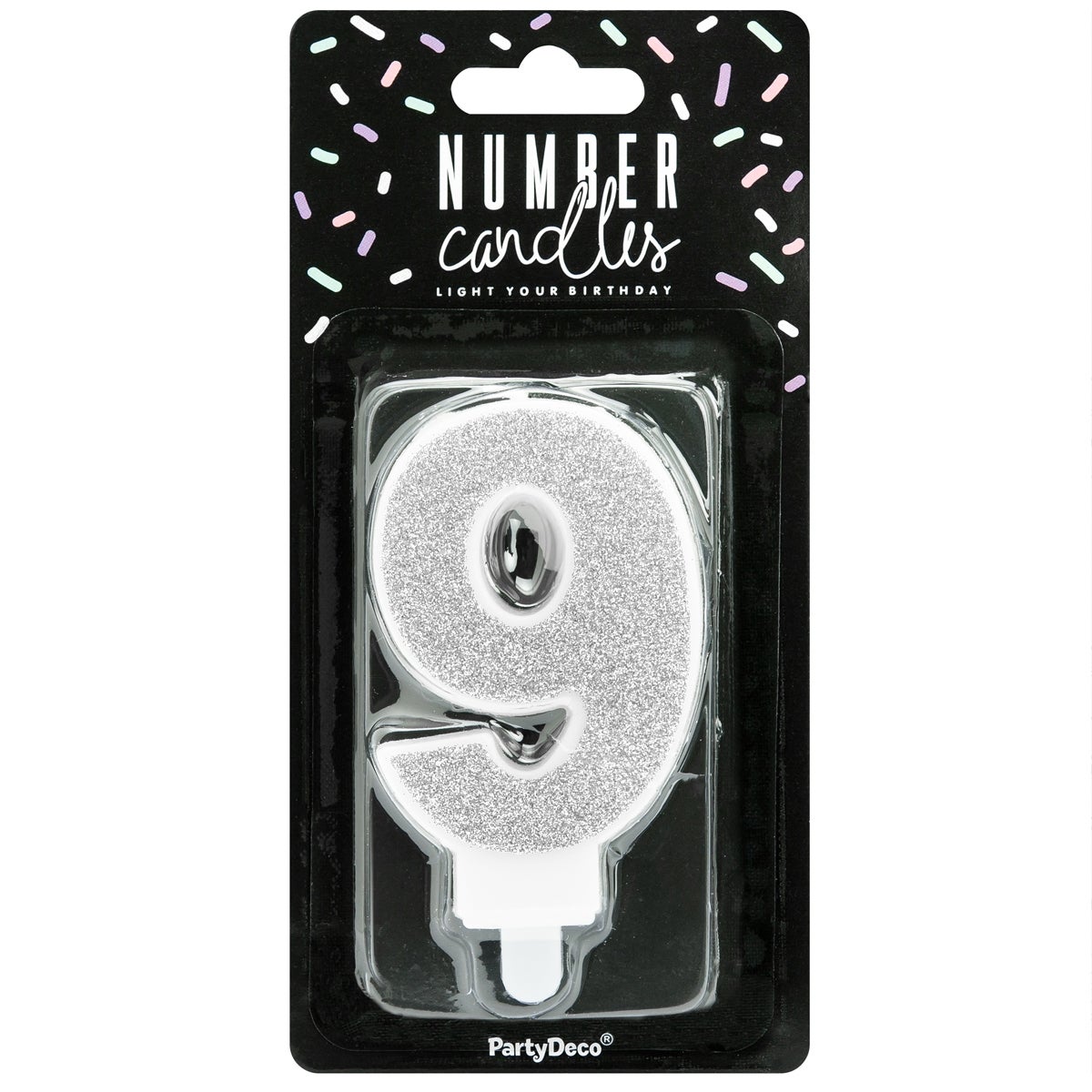 PartyDeco Verjaardag Kaars Nummer 9 - Zilver