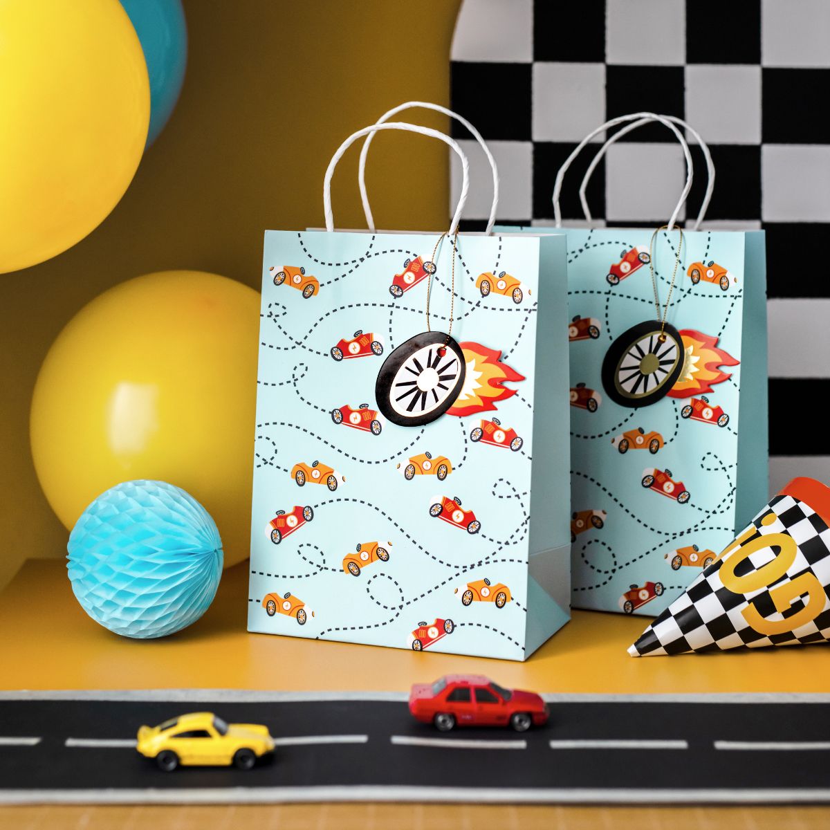 PartyDeco Cadeau Tas - Auto's - 10,5x18x25cm