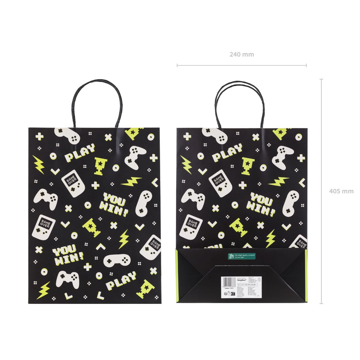 PartyDeco Cadeau Tas - Gamer - 10x24x32cm