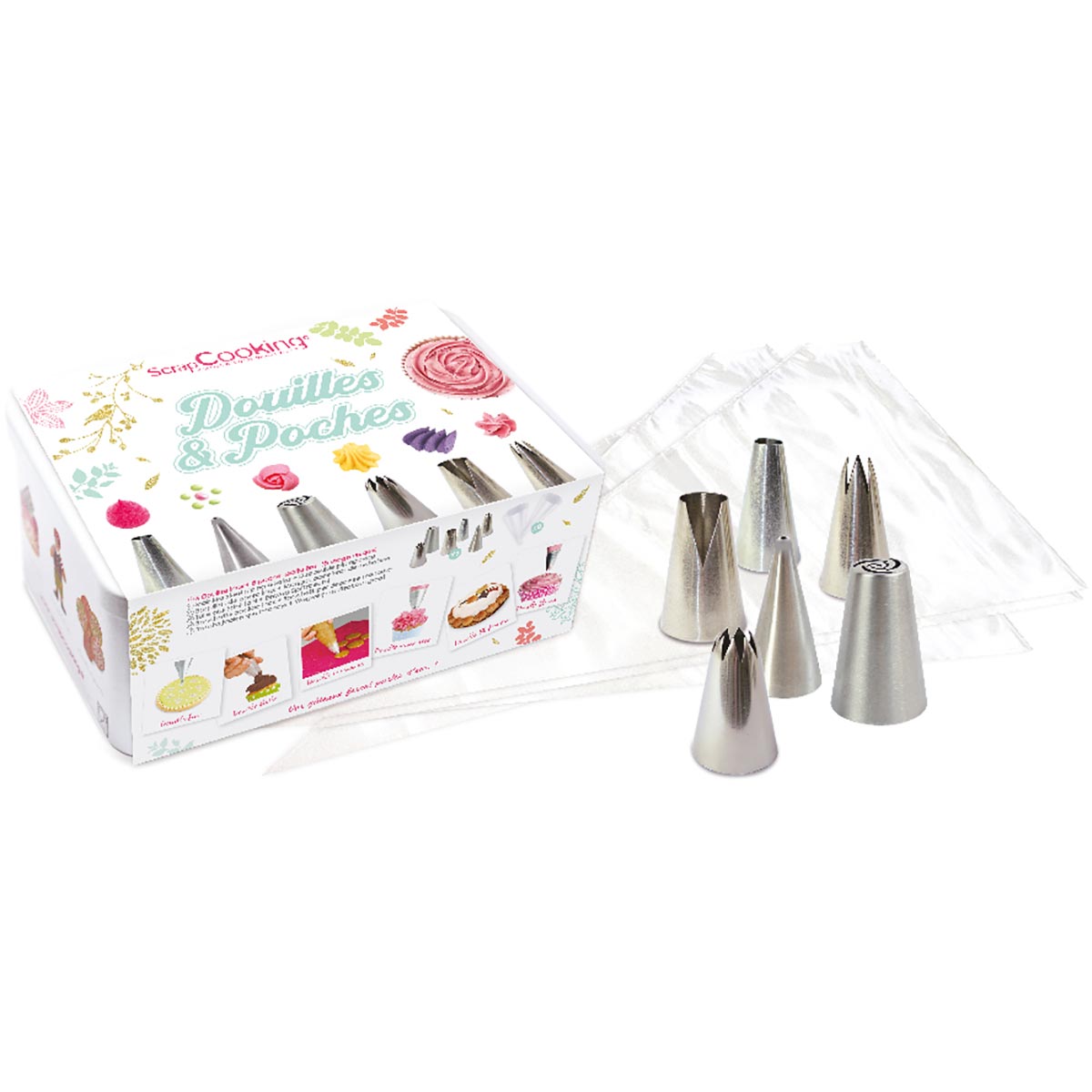Scrapcooking set 6 spuitmondjes - 8 Spuitzakken