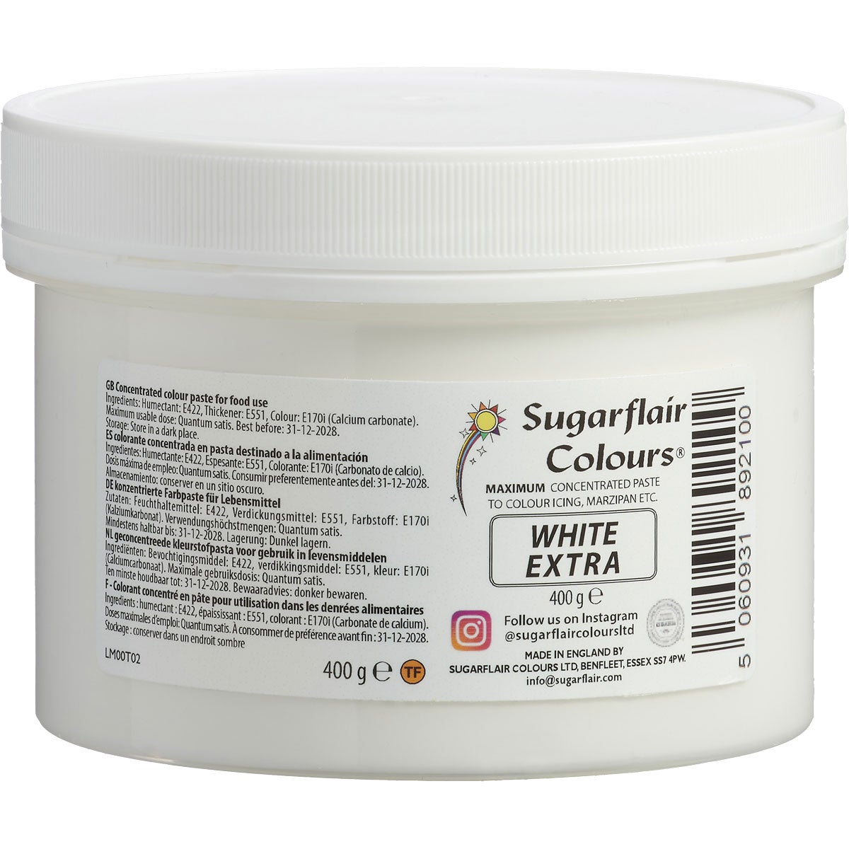 Sugarflair - Max Concentrate Kleurstof Pasta Extra Wit 400 g