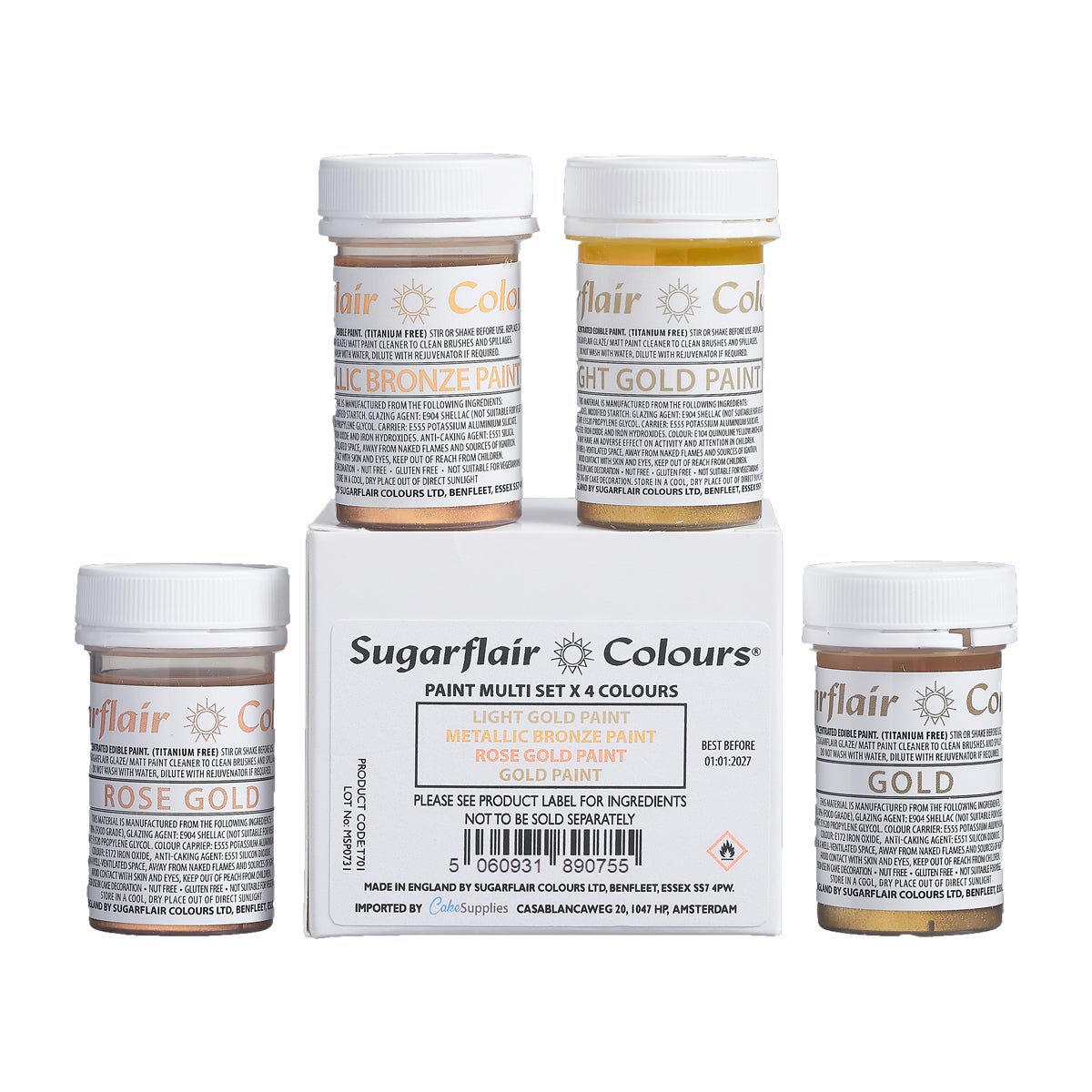 Sugarflair Metallic Mix Verf Set/4