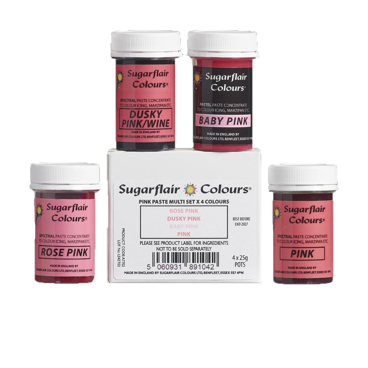 Sugarflair Kleurpasta Roze Set/4