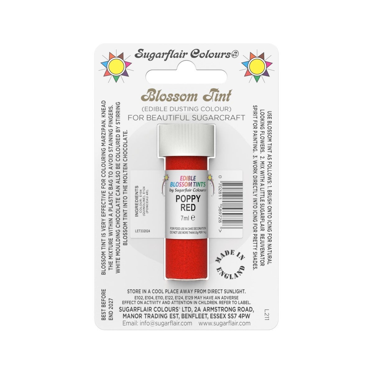 Sugarflair Eetbare Kleurpoeder Papaver Rood 7ml